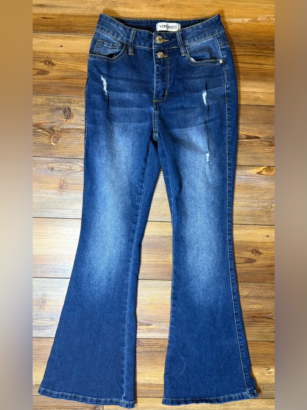VIPONES Women's Mid Wash Flare Jeans